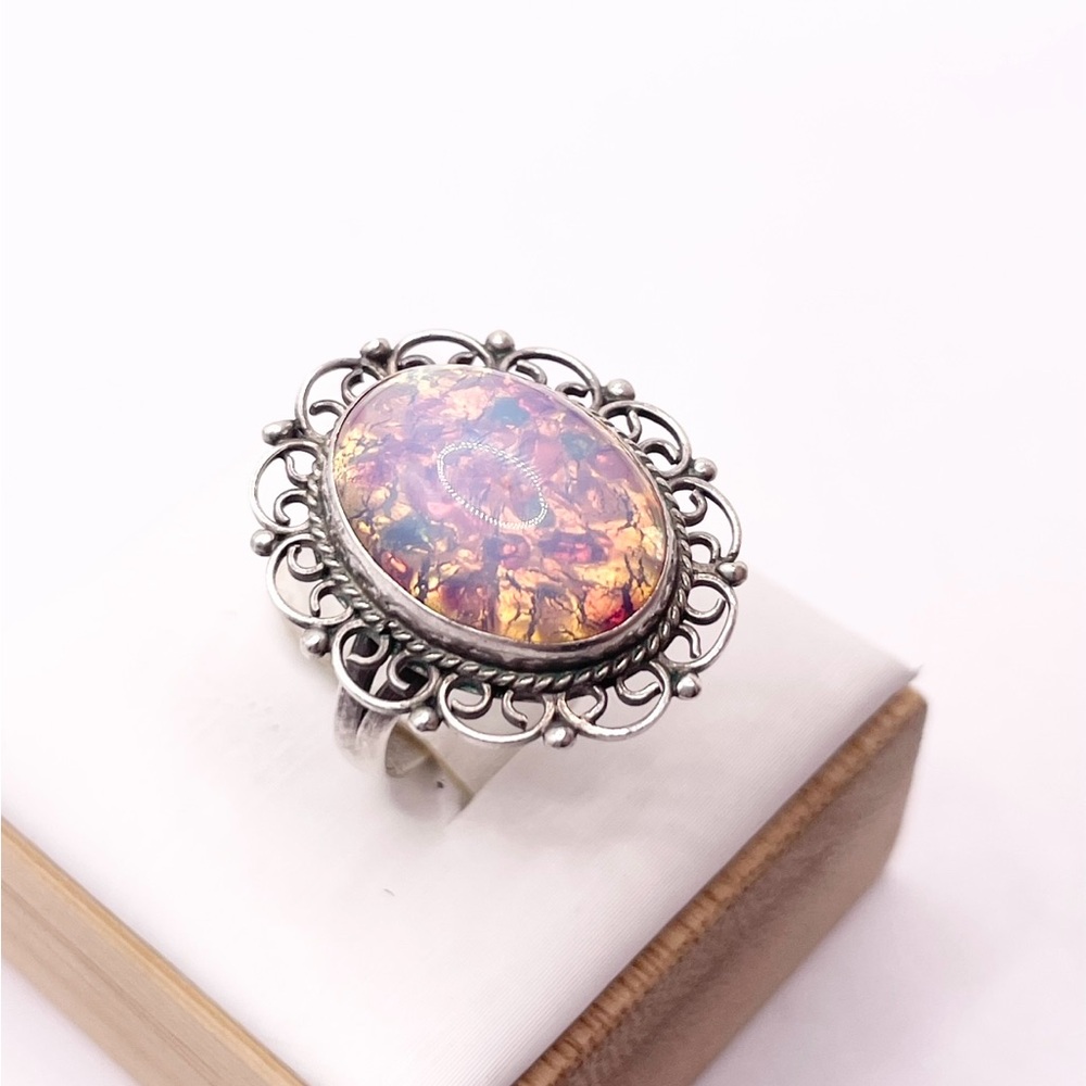 Oval Fire Opal-Effect Statement Ring In Silver-Tone View 3